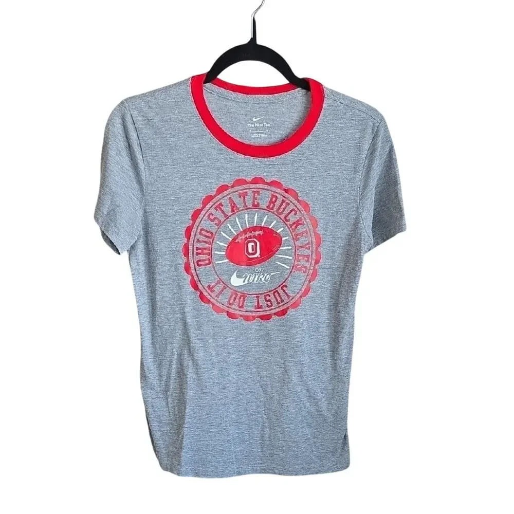 Nike Ohio State Buckeyes Gray and Red Ringer T-Shirt Adult Size Small